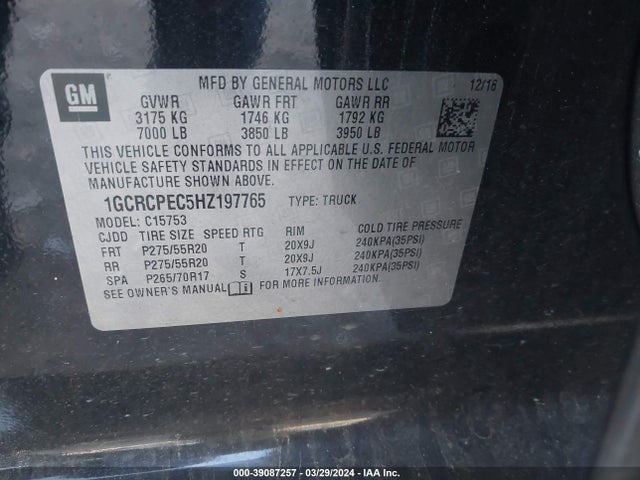 Chevrolet Silverado 1500 Custom 2017 1GCRCPEC5HZ197765 Image 9