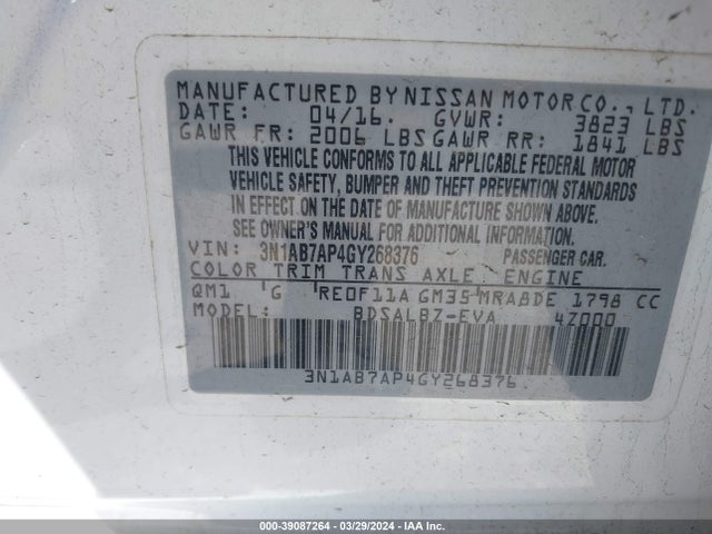 Nissan SENTRA S 2016 3N1AB7AP4GY268376 Image 9