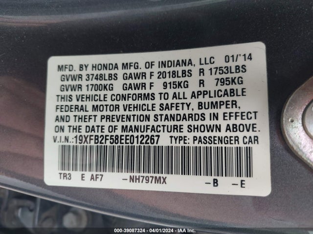 Honda Civic Lx 2014 19XFB2F58EE012267 Image 9