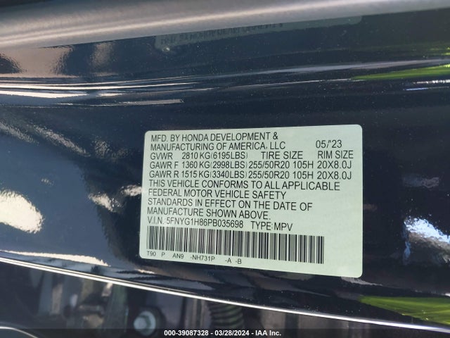Honda Pilot Awd Elite 2023 5FNYG1H86PB035698 Image 9