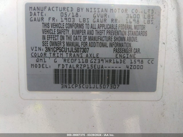 Nissan KICKS S 2018 3N1CP5CU1JL507307 Image 9