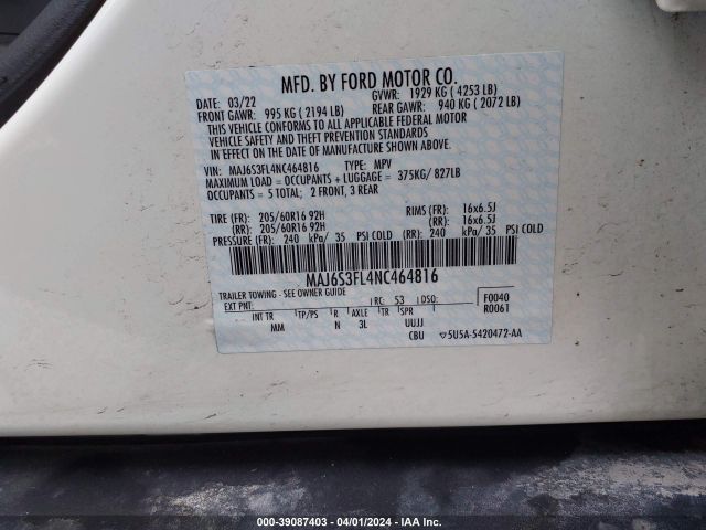 MAJ6S3FL4NC464816 Ford ECOSPORT S
