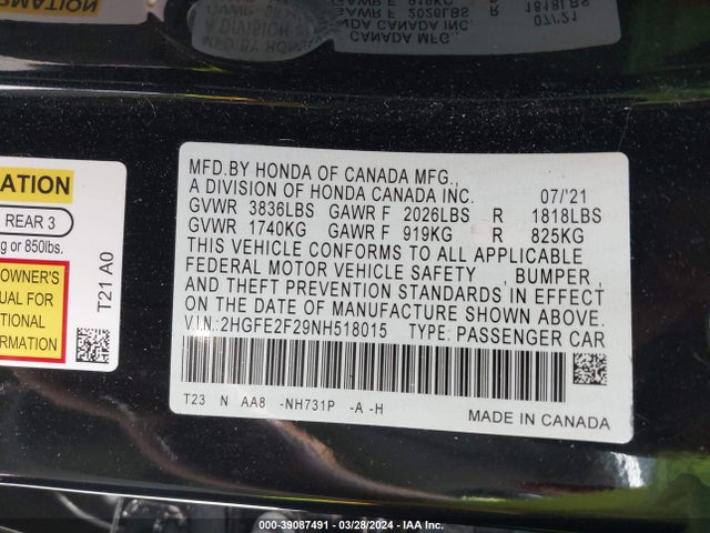 Honda Civic Lx 2022 2HGFE2F29NH518015 Image 9