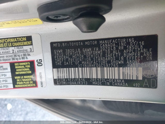 Toyota COROLLA LE 2016 2T1BURHE0GC597765 Image 9