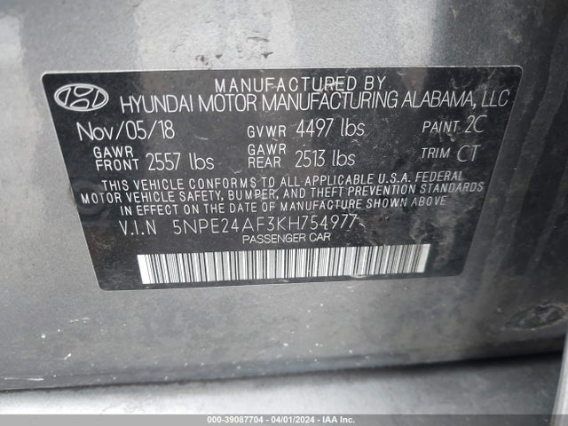 Hyundai SONATA SE 2019 5NPE24AF3KH754977 Image 9