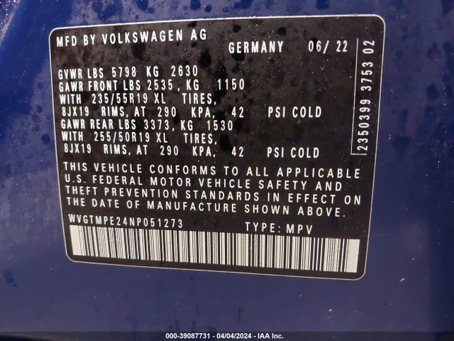 WVGTMPE24NP051273 Volkswagen ID.4 PRO S