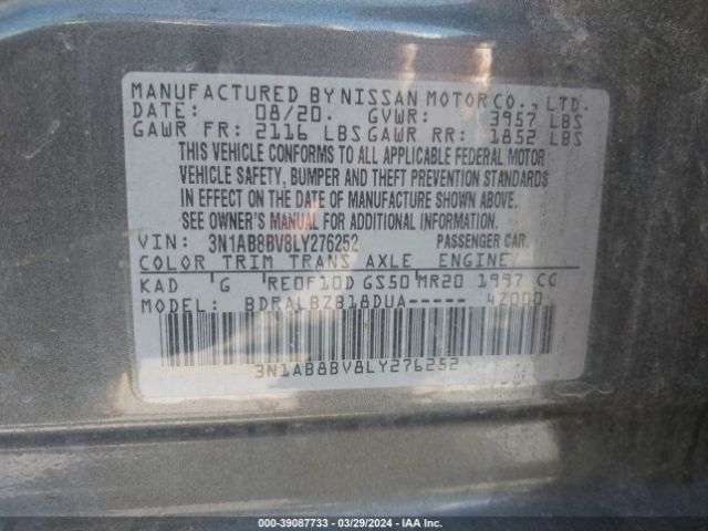 3N1AB8BV8LY276252 Nissan Sentra S Xtronic Cvt