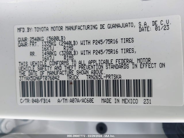 Toyota Tacoma Sr 2023 3TYAX5GN6PT076042 Image 9