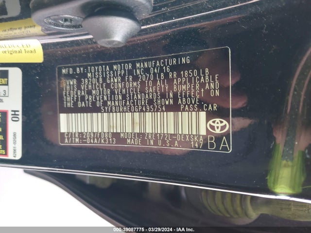 Toyota Corolla S Plus 2016 5YFBURHE0GP495754 Image 9