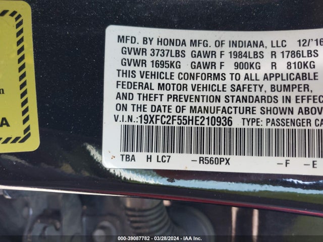 Honda Civic Lx 2017 19XFC2F55HE210936 Image 9