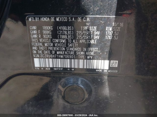 3CZRU6H71HM706901 Honda Hr-v Ex-l