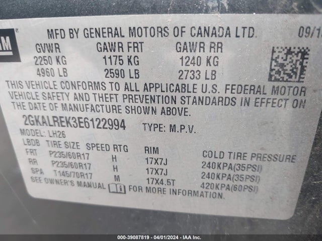 GMC Terrain Sle-2 2014 2GKALREK3E6122994 Image 9