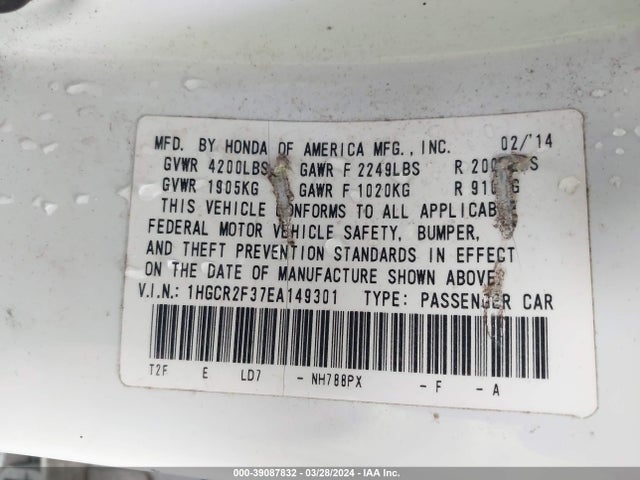 Honda ACCORD LX 2014 1HGCR2F37EA149301 Image 9