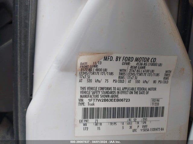 Ford F-250 Xl 2014 1FT7W2B63EEB06723 Image 9