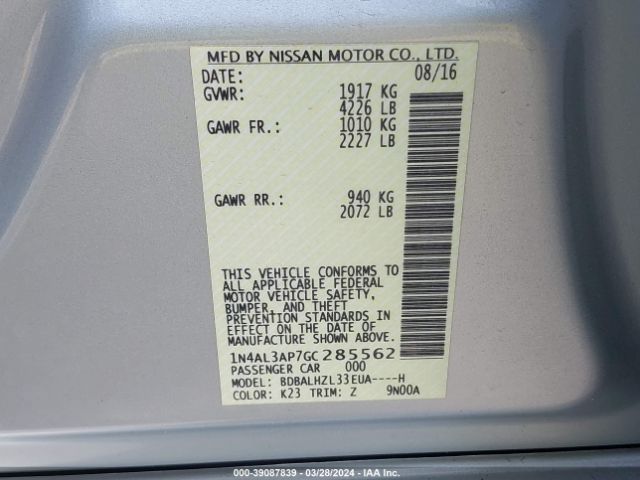 1N4AL3AP7GC285562 Nissan Altima 2.5 Sr
