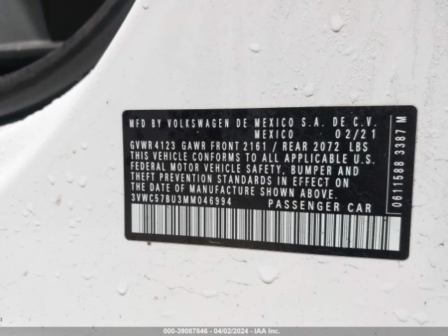 3VWC57BU3MM046994 Volkswagen Jetta 1.4t R-line/1.4t S/1.4t Se