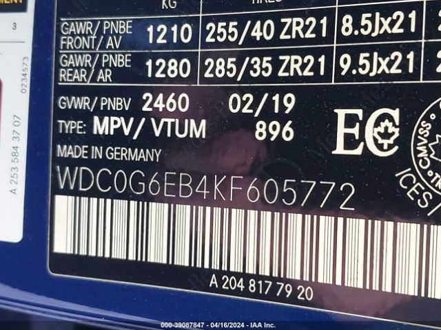 WDC0G6EB4KF605772 Mercedes-Benz Amg Glc 43 4matic