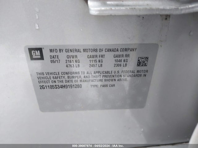 Chevrolet IMPALA 1LT 2017 2G1105S34H9191280 Image 9