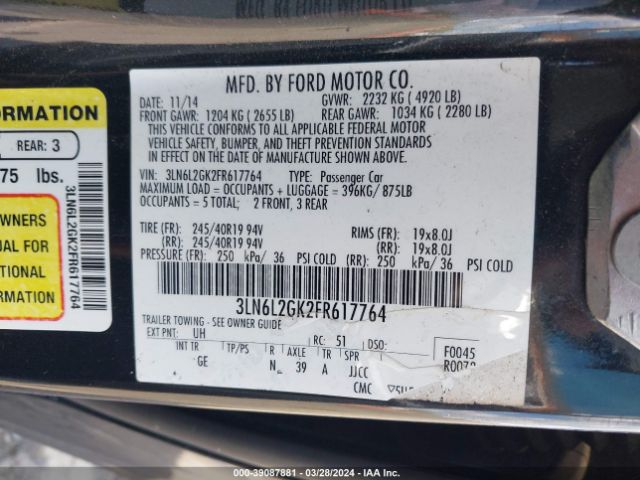 3LN6L2GK2FR617764 Lincoln MKZ
