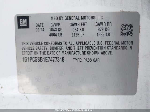 Chevrolet Cruze 1lt Auto 2014 1G1PC5SB1E7477318 Image 9