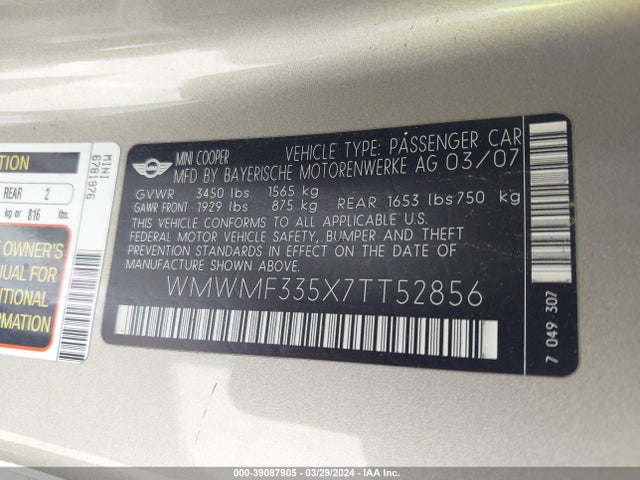 2007 MINI COOPER WMWMF335X7TT52856 Photo 8