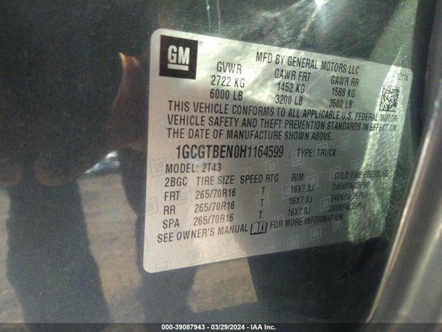 Chevrolet Colorado Wt 2017 1GCGTBEN0H1164599 Image 9