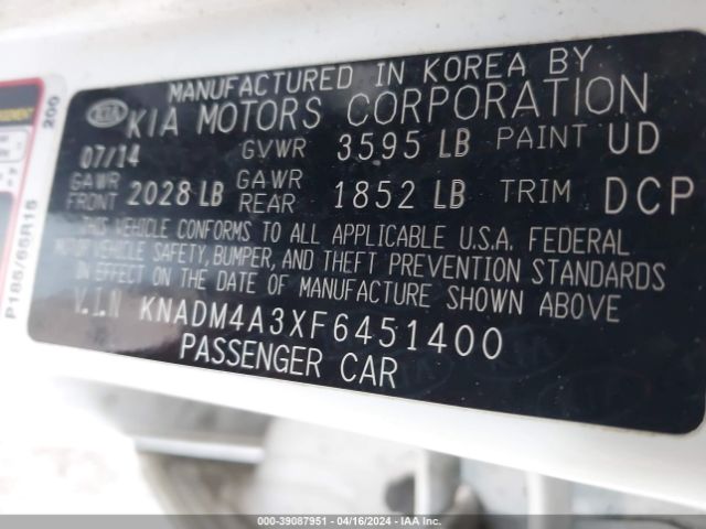 KNADM4A3XF6451400 KIA RIO LX