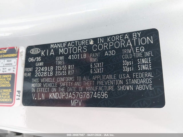 KIA SOUL + 2016 KNDJP3A57G7874696 Image 9