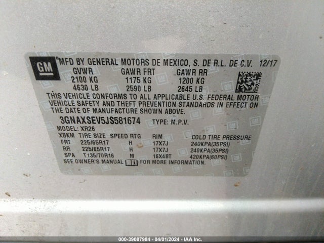 Chevrolet EQUINOX LT 2018 3GNAXSEV5JS581674 Image 9