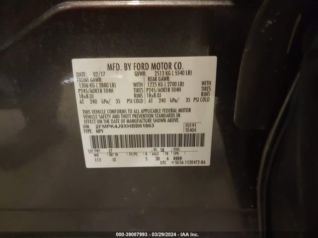 Ford EDGE SEL 2017 2FMPK4J9XHBB61863 Image 9