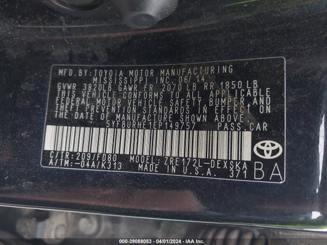 Toyota Corolla S Plus 2014 5YFBURHE1EP149757 Image 9