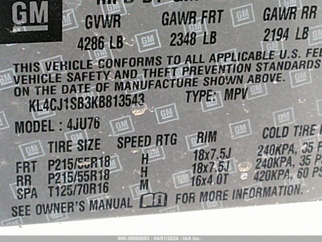KL4CJ1SB3KB813543 Buick Encore Fwd Sport Touring