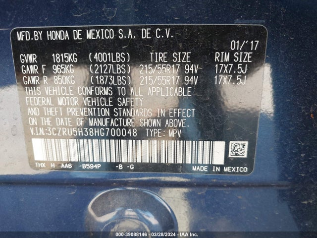 Honda HR-V LX 2017 3CZRU5H38HG700048 Image 9