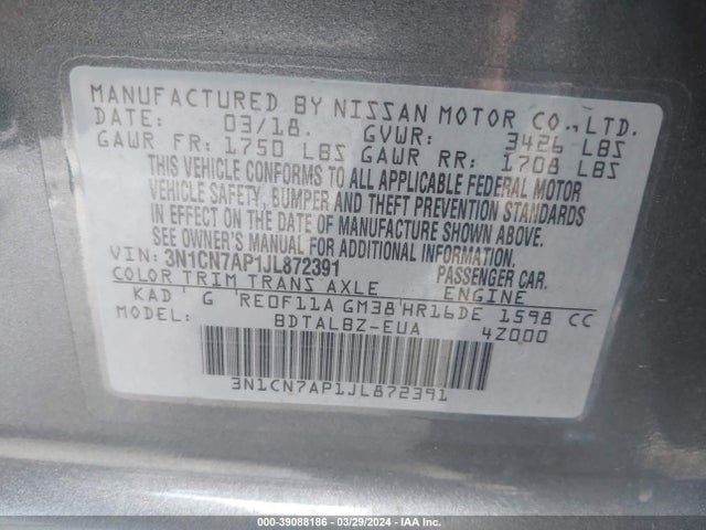 Nissan Versa 1.6 Sv 2018 3N1CN7AP1JL872391 Image 9