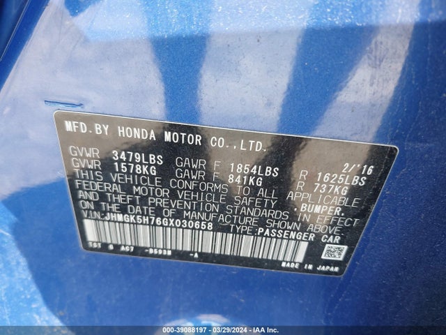 Honda FIT EX 2016 JHMGK5H76GX030658 Image 9