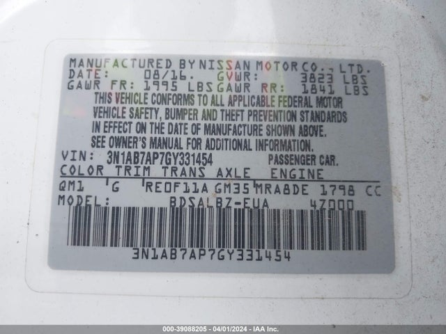 Nissan SENTRA S 2016 3N1AB7AP7GY331454 Image 9