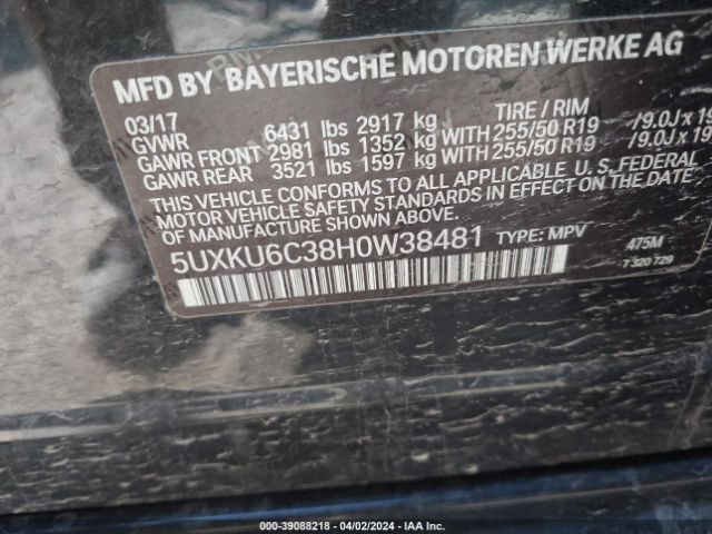 5UXKU6C38H0W38481 BMW X6 Xdrive50i