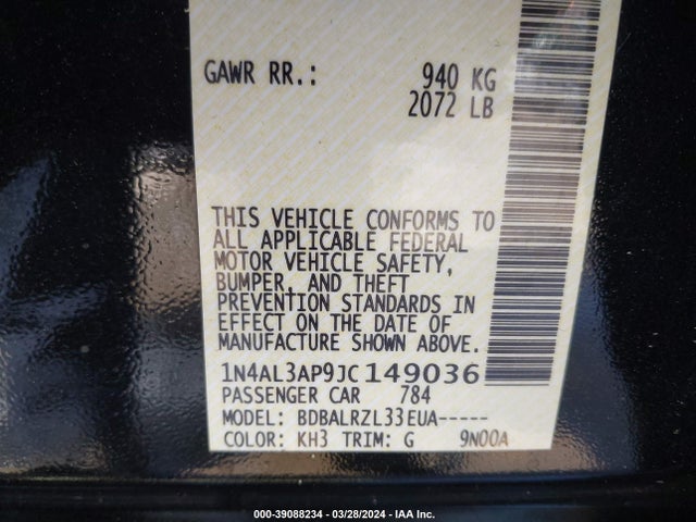Nissan Altima 2.5 Sl 2018 1N4AL3AP9JC149036 Image 9