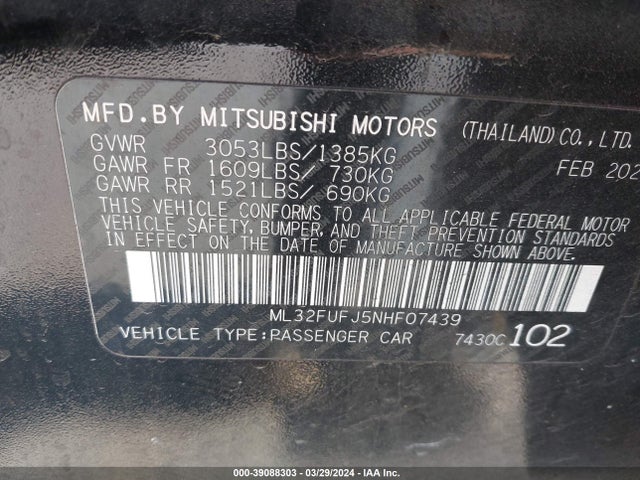 ML32FUFJ5NHF07439 Mitsubishi Mirage G4 Es