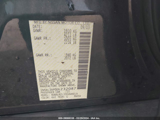Nissan Altima 2.5 S 2014 1N4AL3AP0EN232087 Image 9