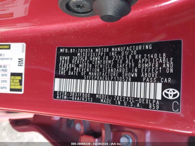 Toyota COROLLA LE 2020 5YFEPRAE6LP110528 Image 9