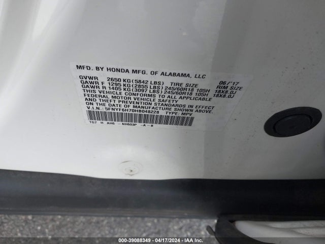 Honda Pilot Ex-l 2017 5FNYF6H70HB048228 Image 9