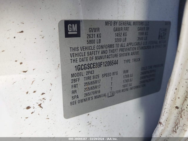 Chevrolet Colorado Z71 2015 1GCGSCE39F1206644 Image 9