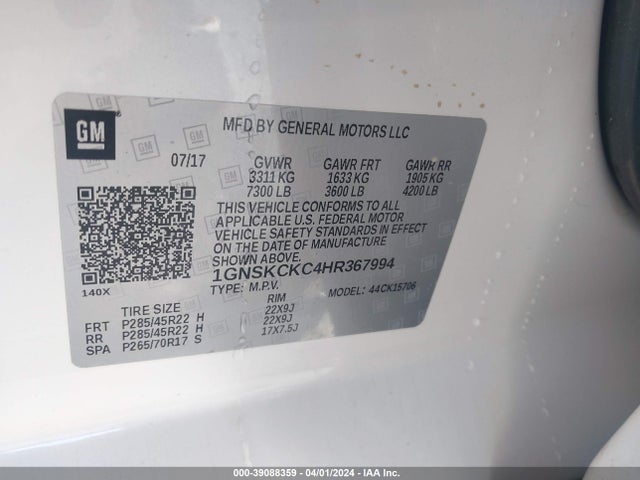 Chevrolet Tahoe Premier 2017 1GNSKCKC4HR367994 Image 9