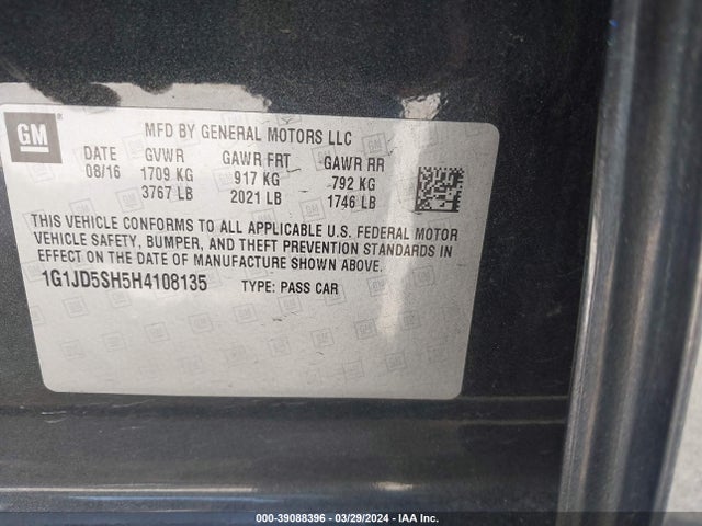 Chevrolet Sonic Lt Auto 2017 1G1JD5SH5H4108135 Image 9