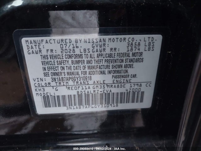 Nissan SENTRA SR 2016 3N1AB7AP6GY310918 Image 9