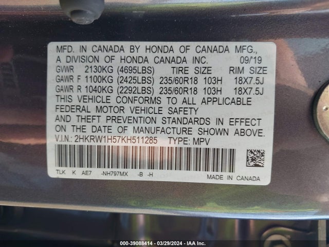 Honda CR-V EX 2019 2HKRW1H57KH511285 Image 9