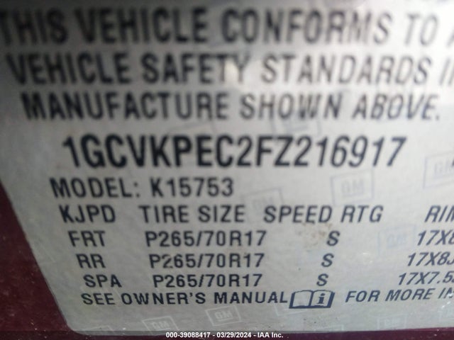 Chevrolet Silverado 1500 Wt 2015 1GCVKPEC2FZ216917 Image 9