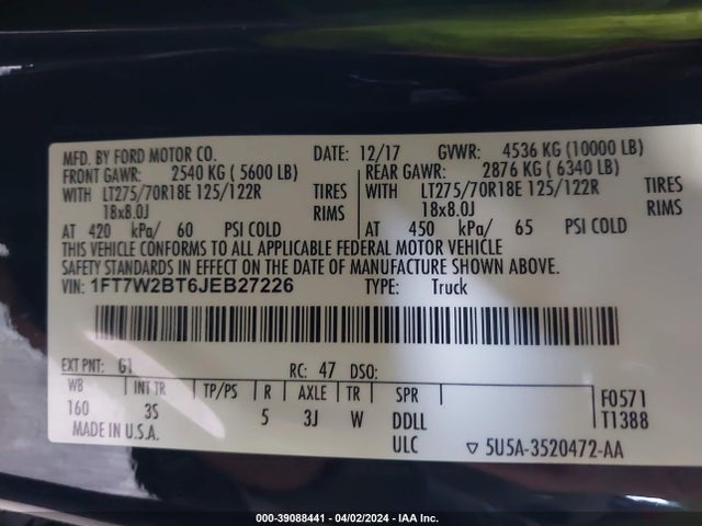 Ford F-250 Xlt 2018 1FT7W2BT6JEB27226 Image 9