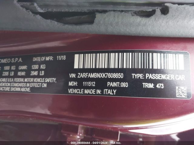 ZARFAMBNXK7608650 Alfa Romeo Giulia Ti Sport Rwd